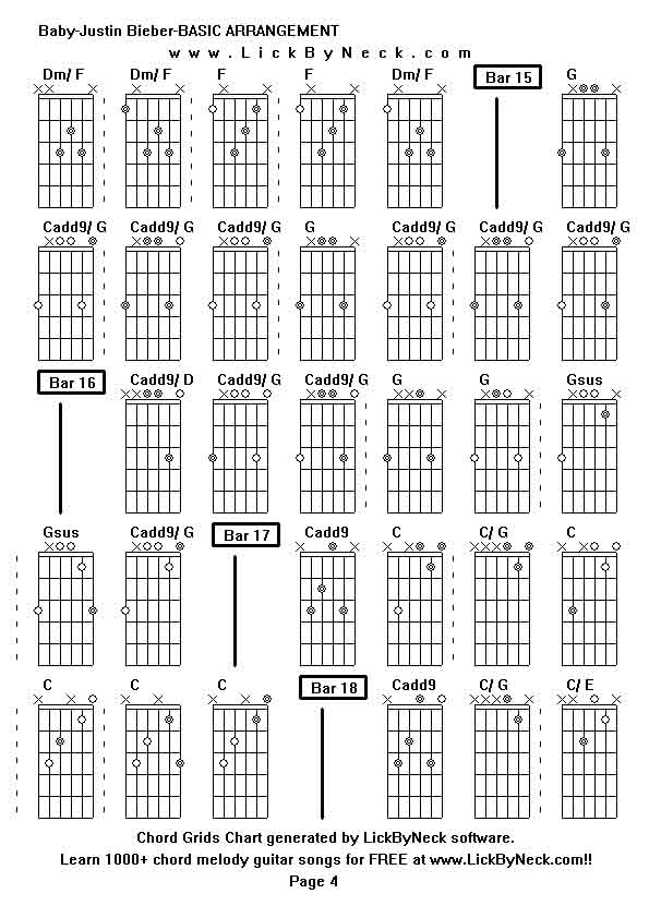 Chord Grids Chart of chord melody fingerstyle guitar song-Baby-Justin Bieber-BASIC ARRANGEMENT,generated by LickByNeck software.